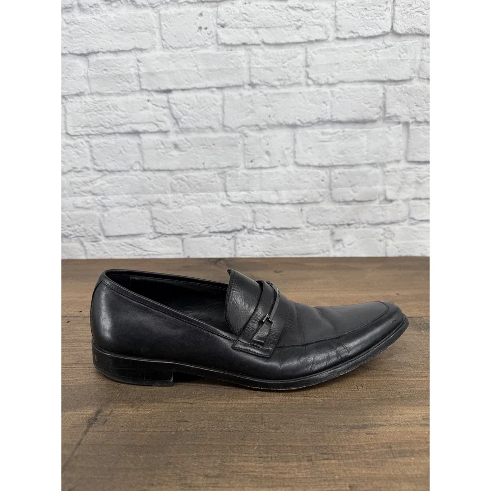 Hugo Boss Ikon Bit Loafers Mens Black Leather Square Dress Shoes Size 10 US